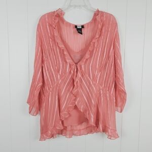 Y2k Ruffle Top Tie Front V Neck 2pc Crinkle Coral Pink Tank 18/20 Sheer Pheobe